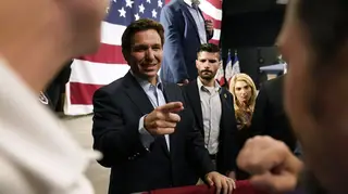 Republican presidential candidate Florida Gov. Ron DeSantis greets audience members during a campaign event, Tuesday, May 30, 2023, in Clive, Iowa