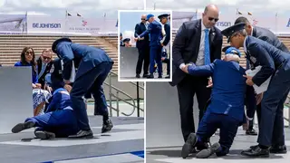Joe Biden has tripped and fallen on stage at a graduation ceremony in a US Air Force academy.