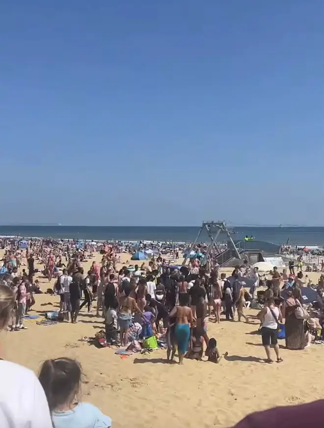 Crowds gathered on Bournemouth beach