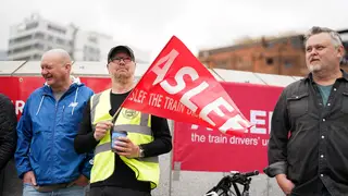 Members of the drivers’ union Aslef on the picket line at New Street station in Birmingham. Rail passengers will suffer fresh travel disruption in the next few days because of more strikes in long-run
