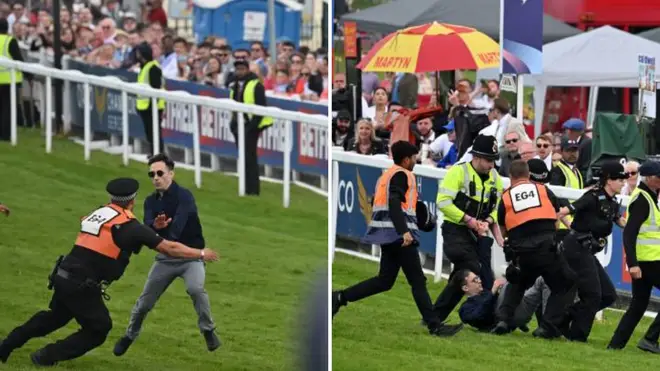 Two protesters were arrested after trying to disrupt the Derby on Saturday