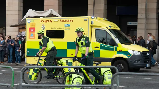 Ambulance staff are pictured in Westminster last month