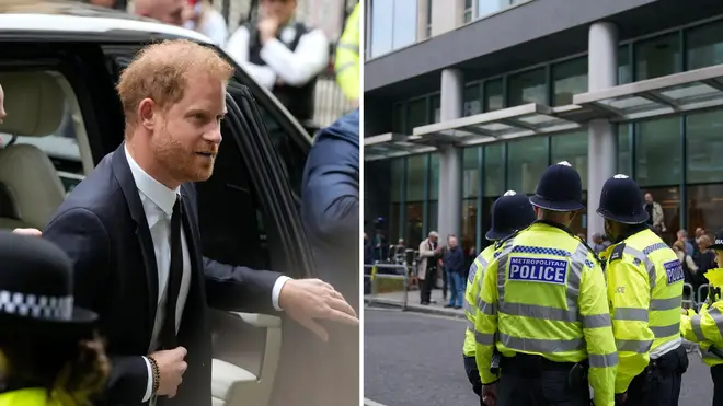 Prince Harry pictured arriving at the High Court today