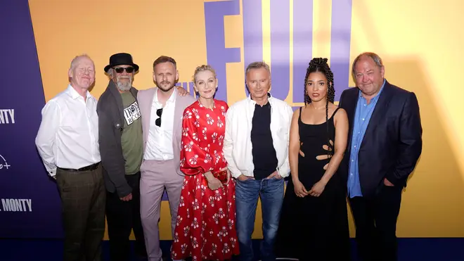 Steve Huison, Paul Barber, Wim Snape, Lesley Sharp, Robert Carlyle, Talitha Wing and Mark Addy attending the UK premiere for The Full Monty