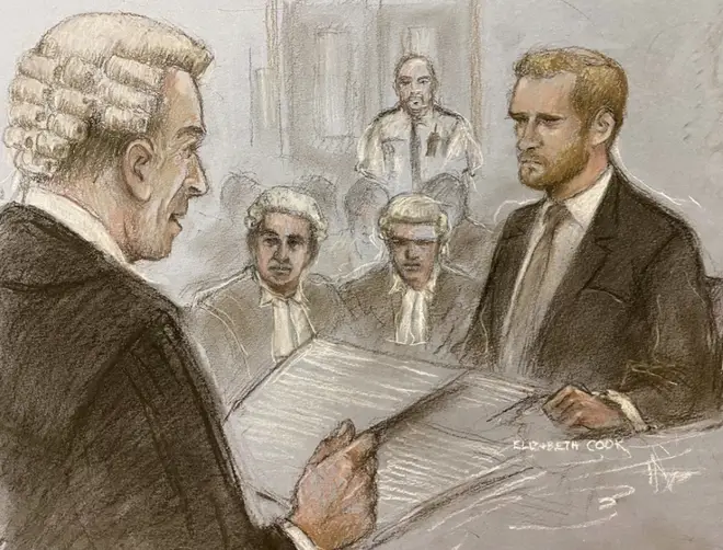 Prince Harry in the witness box on the second day of cross-examination