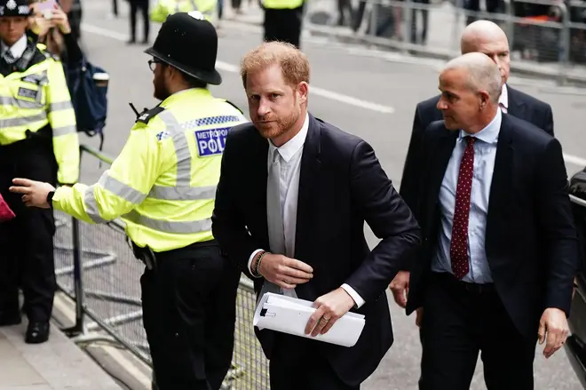 Prince Harry arriving at court this morning for day two of the hacking trial