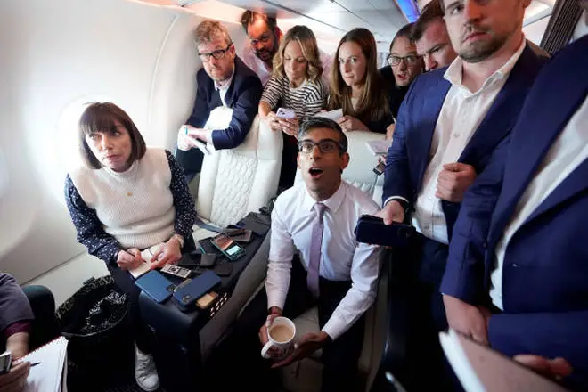 Rishi Sunak with Ben Kentish (second right) and other reporters