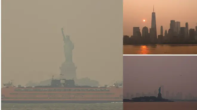 New York covered by a murky red haze