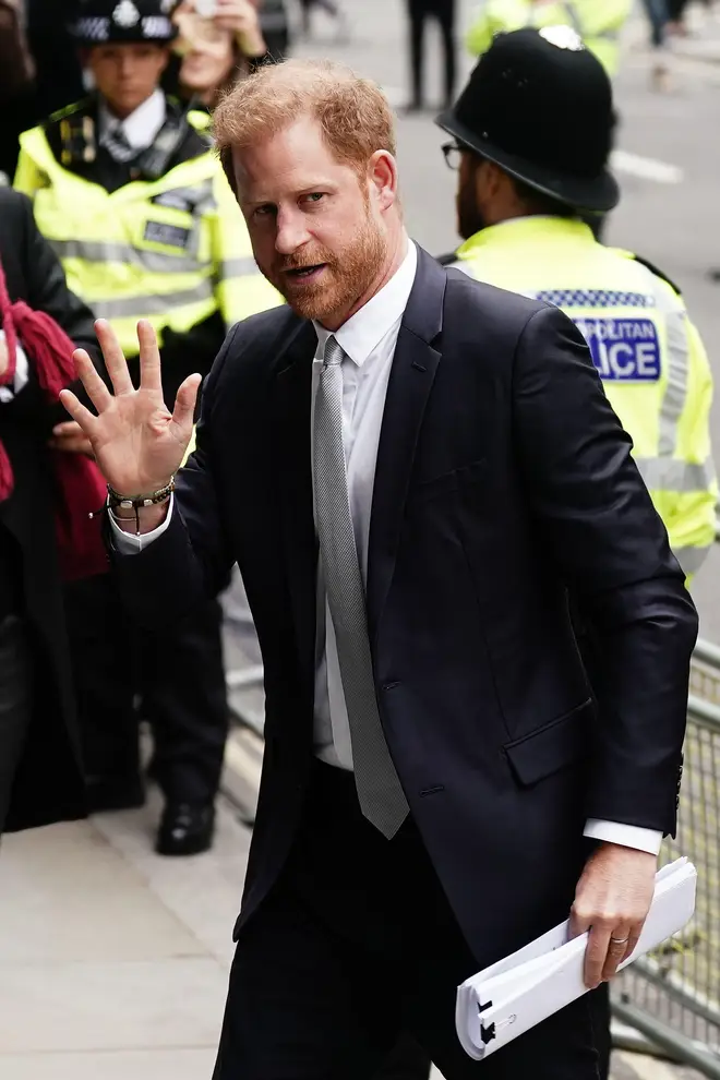The Duke of Sussex arriving at the Rolls Buildings in central London to give evidence in the phone hacking trial against Mirror Group Newspapers (MGN).