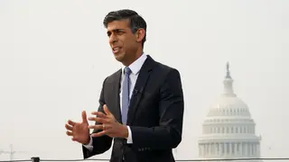 Prime Minister Rishi Sunak speaks to the media during his visit to Washington DC in the US