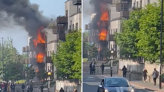 A huge fire engulfed a block of flats in Croydon