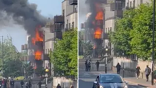 A huge fire has engulfed a block of flats in Croydon