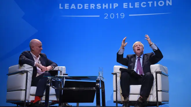 Iain Dale and Boris Johnson at the first Conservative Party leadership hustings