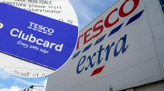Tesco extra sign alongside a picture of the keyring Clubcard