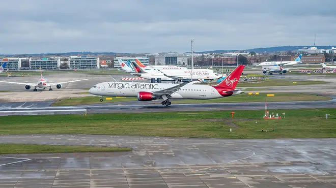Virgin Atlantic plane set for take off at Heathrow airport