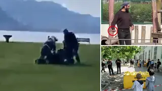 The moment police surround and capture the knife attacker
