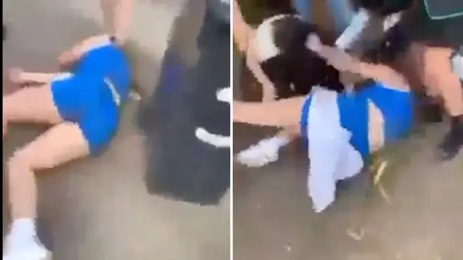 The schoolgirl appears to be knocked out in the brawl