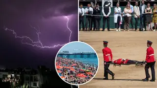 Guardsmen faint in London as Met Office issues 16-hour weekend thunderstorm warning
