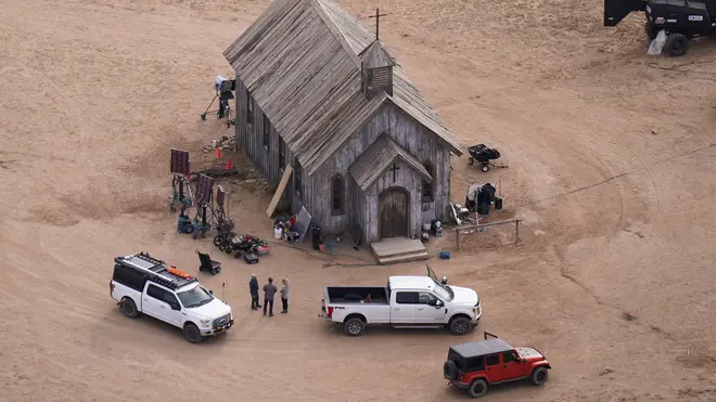 Aerial view of the Rust film set