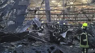 A storehouse building in Odesa hit by a Russian missile