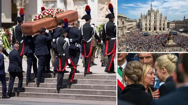 Thousands gathered in the Italian city for Mr Belusconi's state funeral.