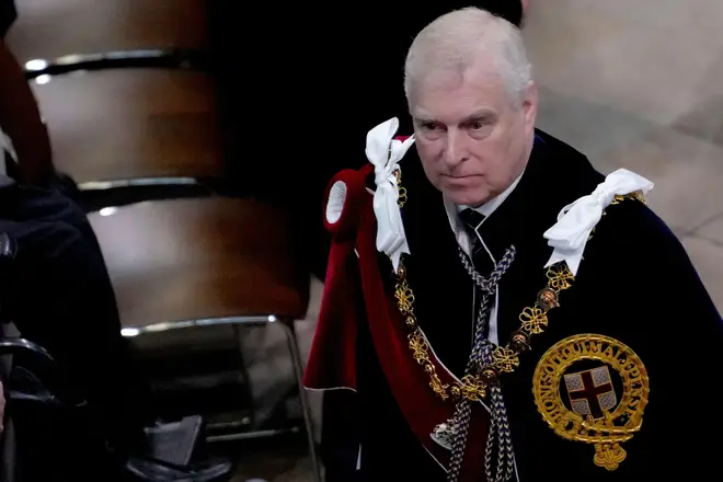 Prince Andrew attends the coronation ceremony for King Charles III and Queen Camilla