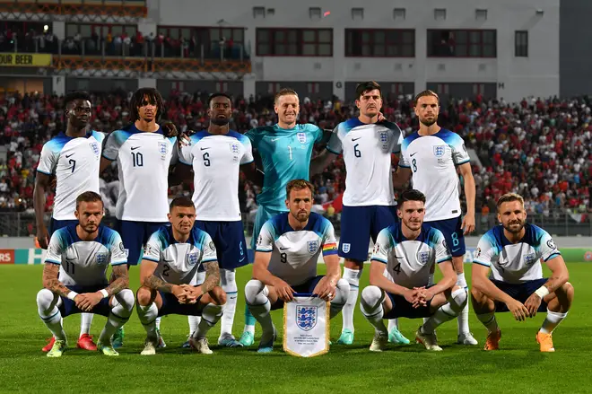Players of England pose for a photo prior to the UEFA EURO 2024 qualifying round group C match between Malta and England
