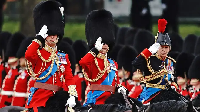 Prince of Wales, the Duke of Edinburgh and the Princess Royal salute during the Trooping the Colour ceremony