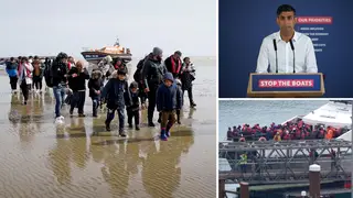 Channel migrants are pictured being escorted to shore by Border Force officials