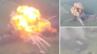 The "suicide tank" hit a mine and detonated in a huge explosion