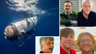 The Titan submersible has just a few hours of oxygen left. On right, top: Hamish Harding, Paul-Henri Nargeolet
Bottom: Suleman and Shahzada Dawood
Inset: Stockton Rush