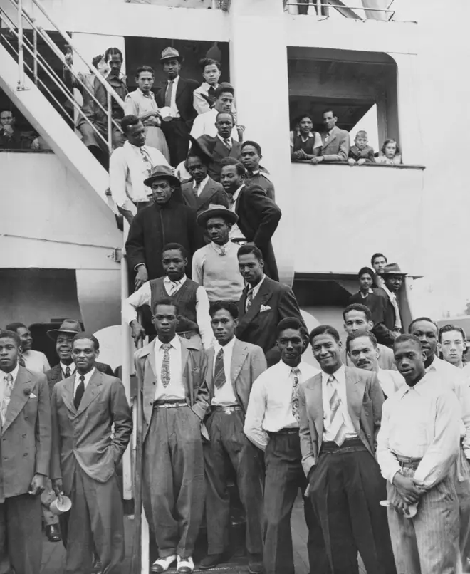 Jamaican immigrants arrive on the Empire Windrush in 1948