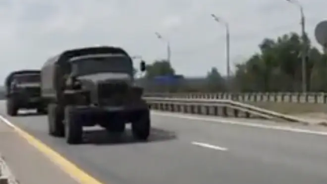 Wagner armoured cars were pictured on the motorway outside Moscow