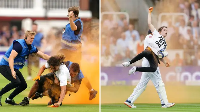 Just Stop Oil protesters disrupt play at Lords on the first day of the second Ashes test