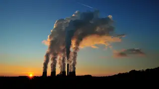 Smoke rising from a power plant
