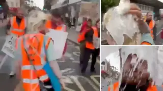 The protesters were doused in milk