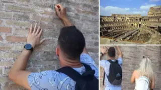 Fury in Rome as English-speaking tourist filmed carving 'Ivan + Hayley' into the brickwork of Italy's historic Colosseum