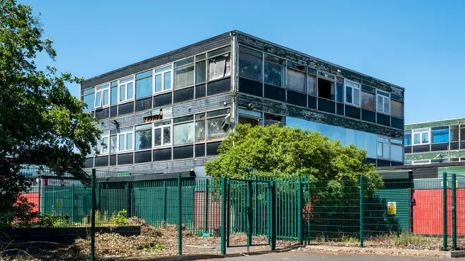 Manor High School in Wednesday, the West Midlands demolished buildings fitted with asbestos in 2018