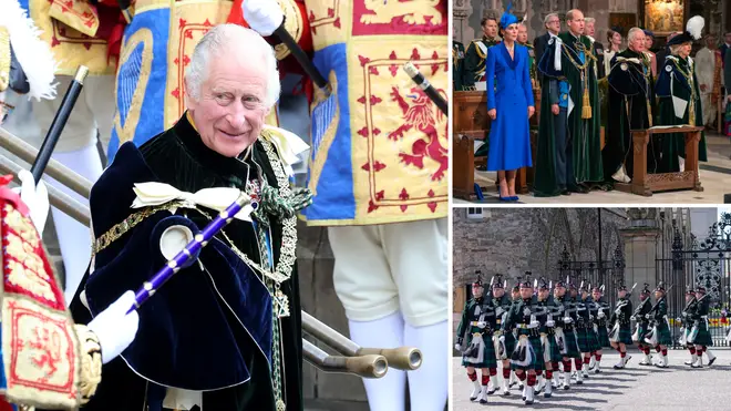 Thousands of well-wishers lined the Royal Mile as a service of thanksgiving for the King was held at St Giles