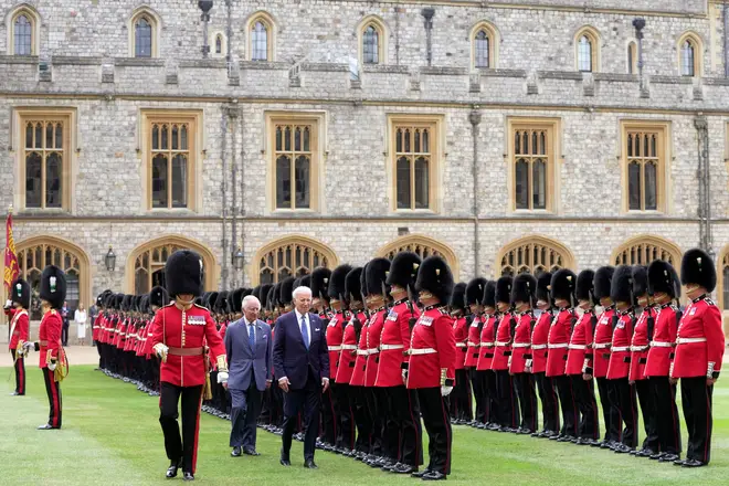 US President Joe Biden and Britain's King Charles III inspect the Guard of Honour