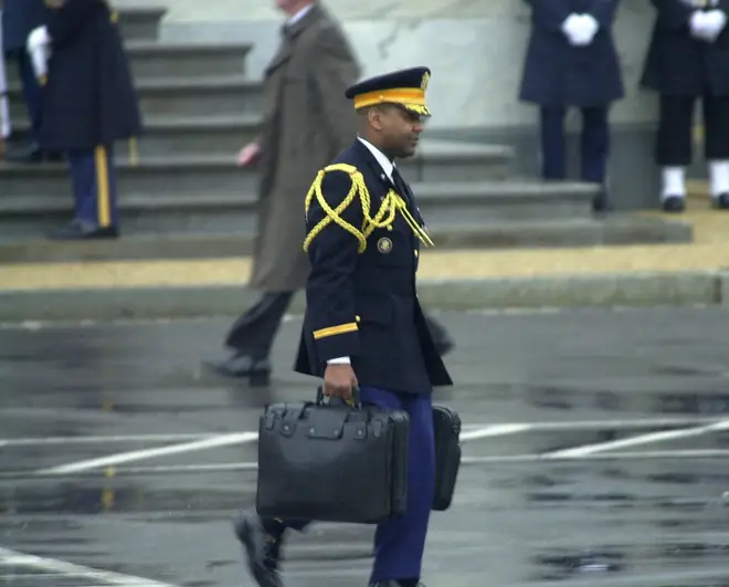 A US military Presidential aide carrying case known as the football, which contains nuclear release codes