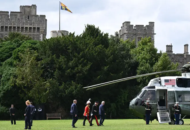 Biden leaving Windsor - walking towards the Presidential helicopter