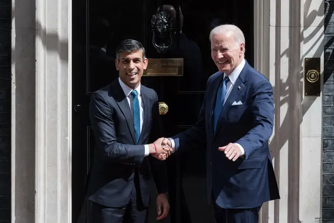 Biden took a picture outside the iconic Downing Street door with Prime Minister Rishi Sunak
