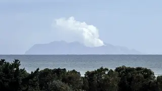 Plumes of steam rise above White Island off the coast of Whakatane, New Zealand after the eruption