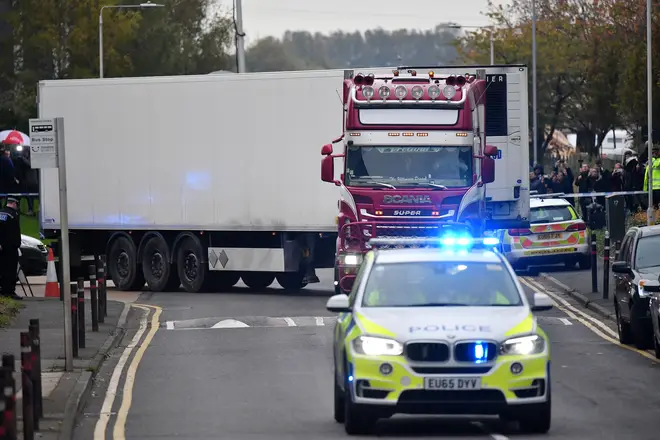 The bodies were found in a lorry on an industrial park in Grays, Essex.
