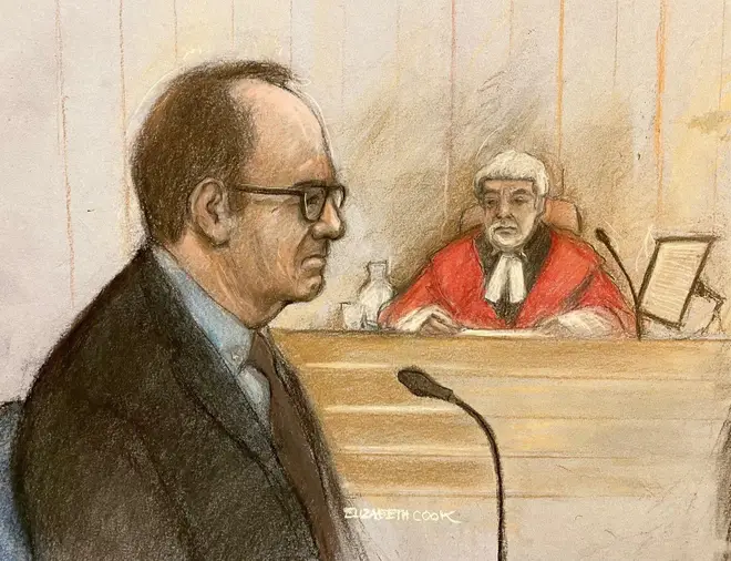 Court sketch of Kevin Spacey giving evidence