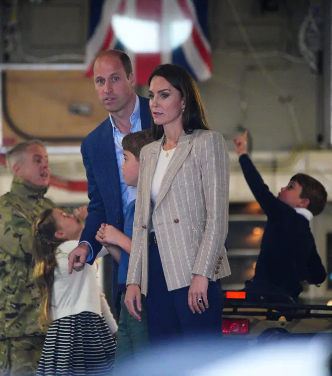 The Prince and Princess of Wales with Prince George, Princess Charlotte and Prince Louis during a visit to the Royal International Air Tattoo (RIAT) at RAF Fairford