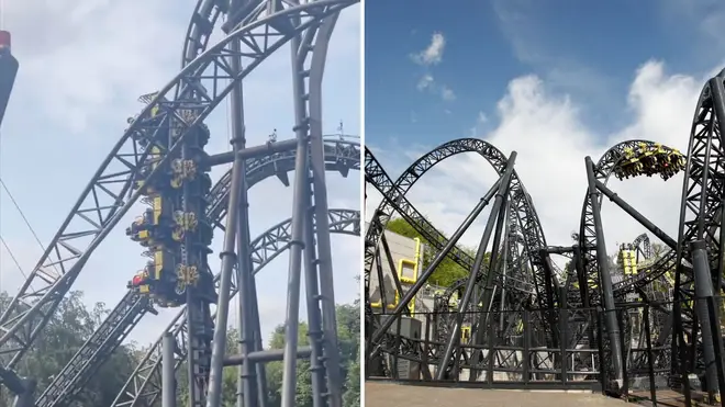 Riders got stuck on the rollercoaster mid-air vertically.