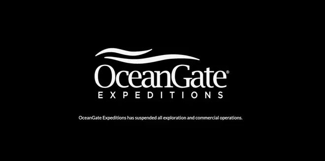 The OceanGate website has been changed to a black screen with a notice of its suspended services.