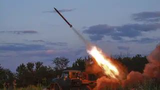 A Ukrainian army Grad multiple rocket launcher
